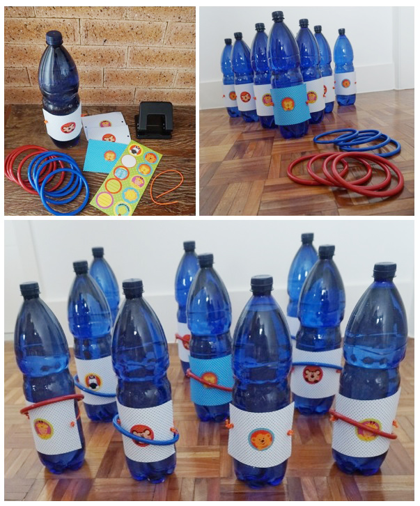 DIY - Jogo de argolas, feitos com garrafas de água.